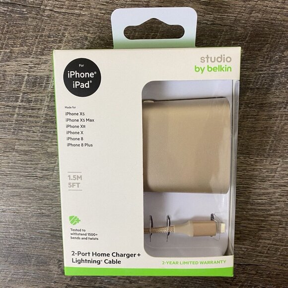 Studio by Belkin 2-Port Home Charger w/ Lightning Cable (MFi-Certified) NEW - Picture 6 of 7